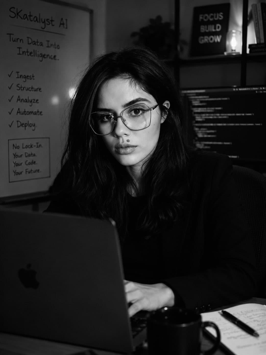 Sinda Khenine working at her desk.