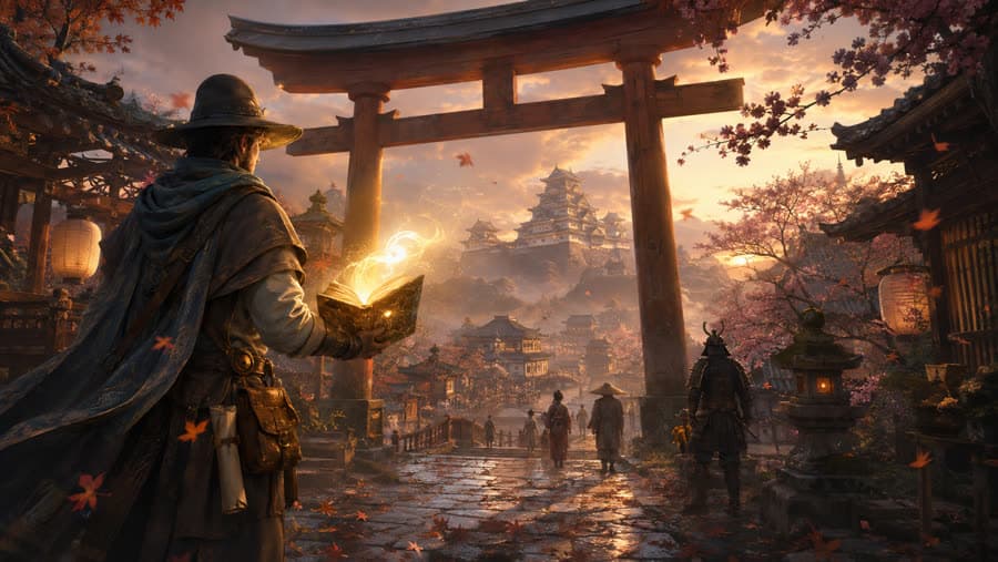 Ancient Japan: Follow the path beneath the falling petals.